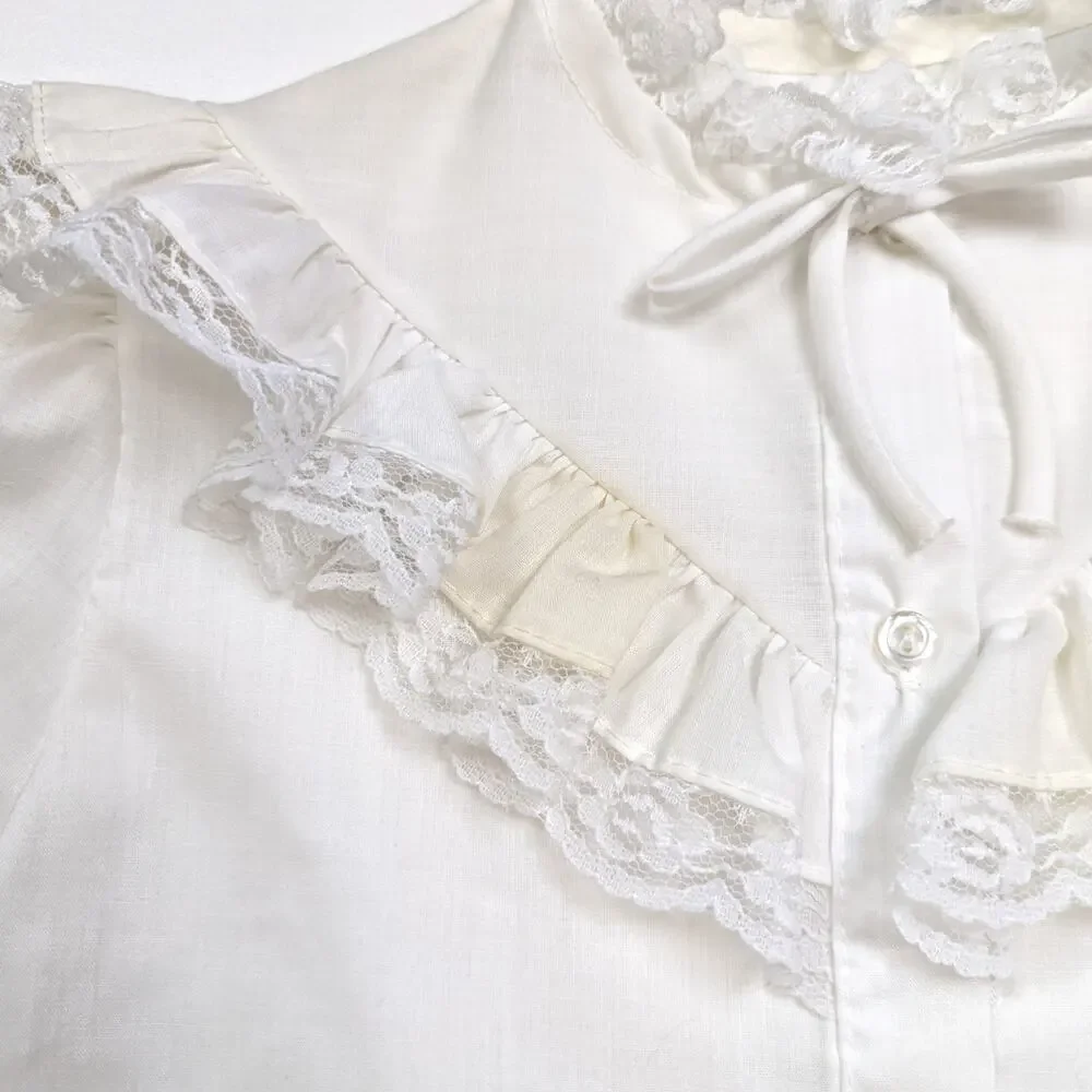 Vintage Monte Carlo Blouse Girls Sz 5T White Yoke Frilly Girly Layering Lace